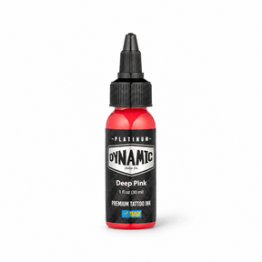 Platinum By Dynamic Tattoo Ink Deep Pink 30ml bottle on a white background with a natural shadow