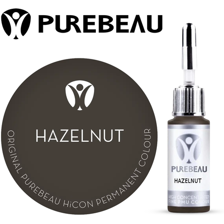 Purebeau Hazelnut 10ml HiCON, флакон пигмента для бровей и образец цвета