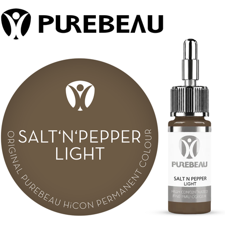 Purebeau Salt N Pepper Light 10ml HiCON, флакон пигмента для бровей и образец цвета