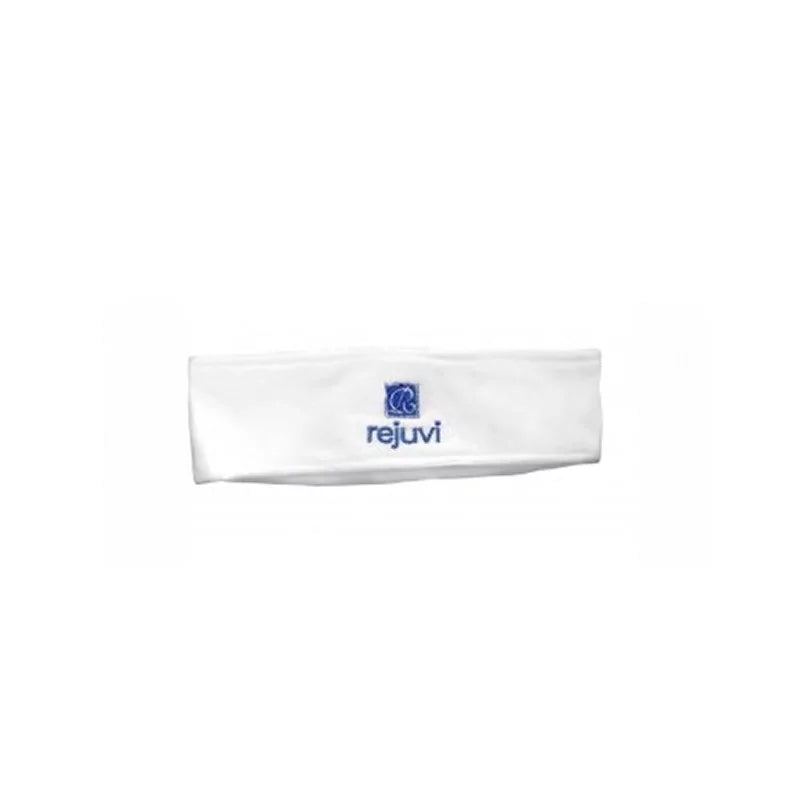 Rejuvi Headband white cosmetic headband with Rejuvi logo