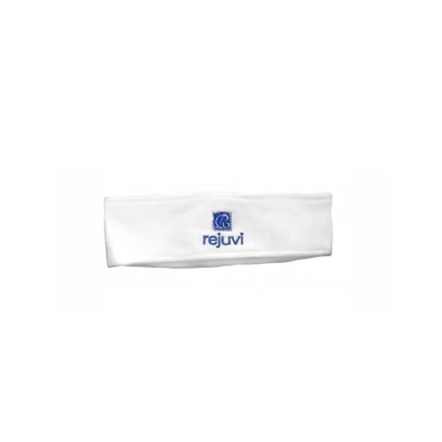 Rejuvi Headband white cosmetic headband with Rejuvi logo