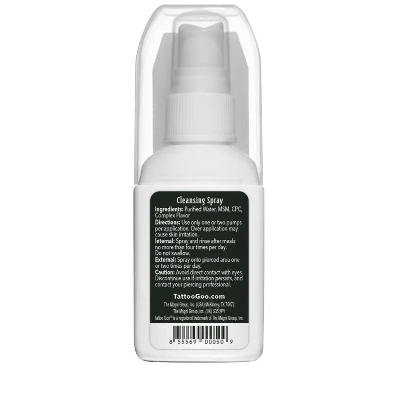 Tattoo Goo X-Pression Saline Cleansing Spray 59ml bottle with spray nozzle, used for tattoo aftercare and skin cleaning.