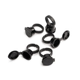 Set of 50 black Perma Ring Cup containers, durable plastic storage cups with lids, ideal for organization and food storage.