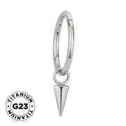 Titanium ring with spike dangle earring by BVShop, featuring a sleek, modern design with spikes hanging from a smooth titanium band.