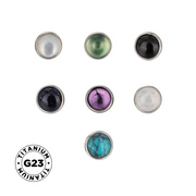 Titanium 4mm semi-bezel piercing top with stone and shell finish options